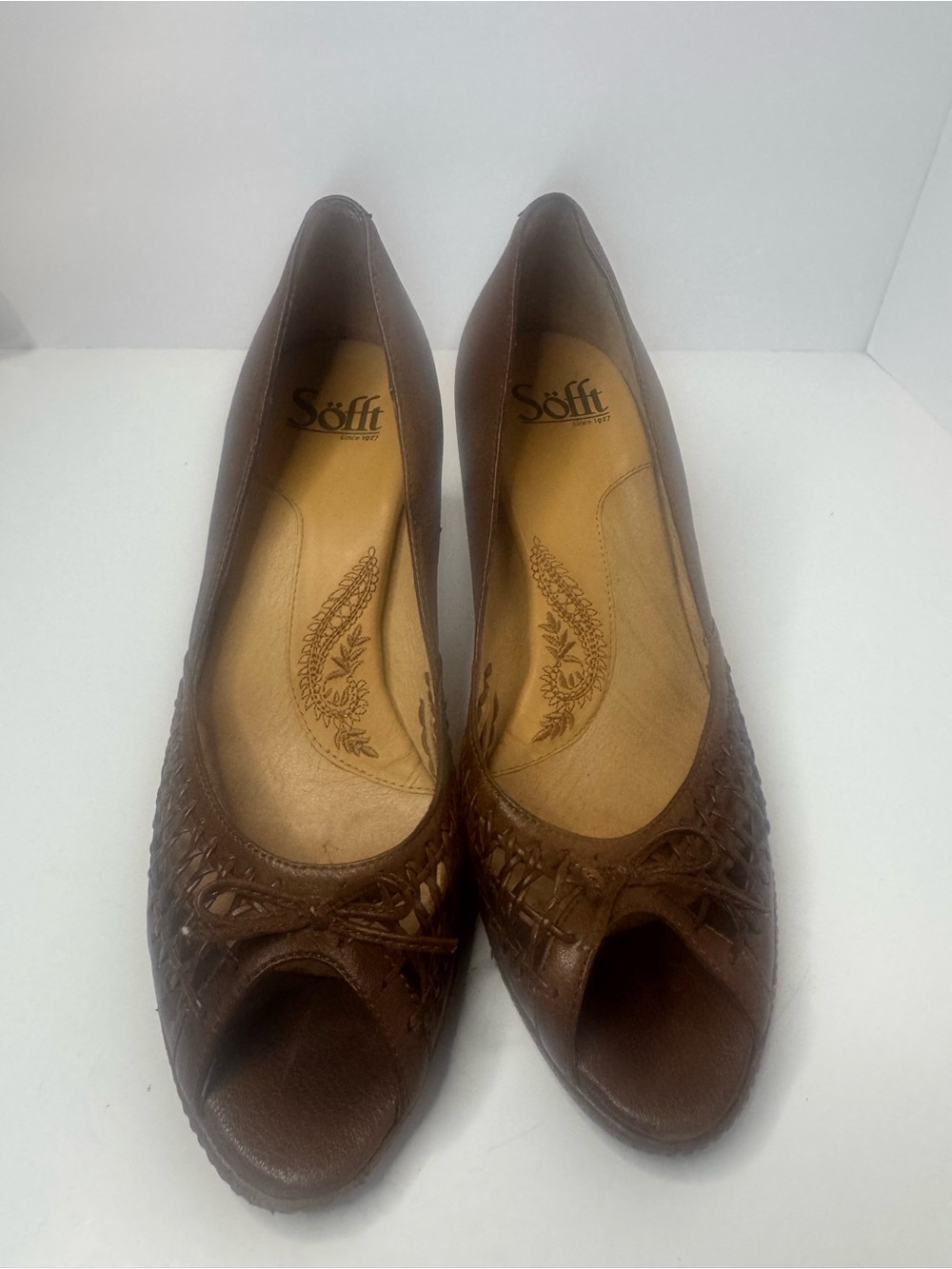 Sofft Brown Leather Peep Toe Heels Women's Size 8M